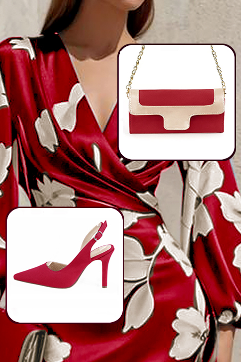 Women's cardinal red elegant slingback heels. Pointed toe. High slim heel - Worn view